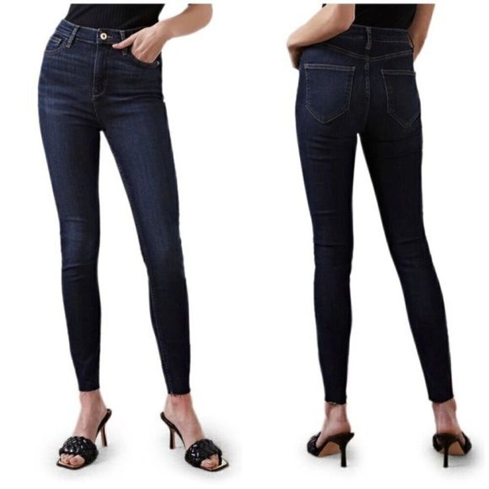 NWT River Island Alice High Rise Skinny Jean Dark Blue Denim Raw Hem Sz 2